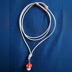 Mushroom Pendant Necklace with Cream Cord